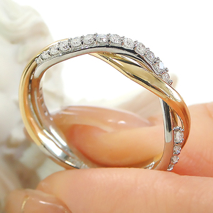 指輪 PT900 K18YG プラチナ イエローゴールド ダイヤモンド 0.22ct コンビリング ツイスト レディースリング スパイラル ねじれ ひねり ジュエリー【f230-ptyg】 ALPAZ