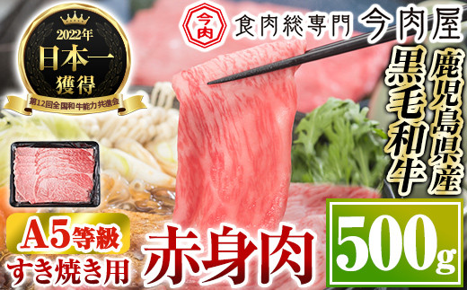 
B0-199 厳選A5等級！鹿児島県産黒毛和牛すき焼き用赤身肉(500g)※北海道・沖縄配送不可※【今肉屋】霧島市 国産 肉 牛肉 赤身 黒毛和牛 A5 すきやき
