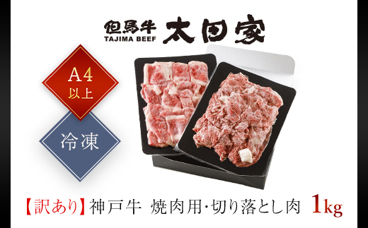 神戸牛 訳あり 切り落とし肉 ・焼肉用 1kg (各500g) AS8C19-ASGSY2S | 神戸ビーフ 神戸肉 黒毛和牛 国産和牛 ブランド和牛 牛肉 牛 肉 お肉 兵庫県 朝来市