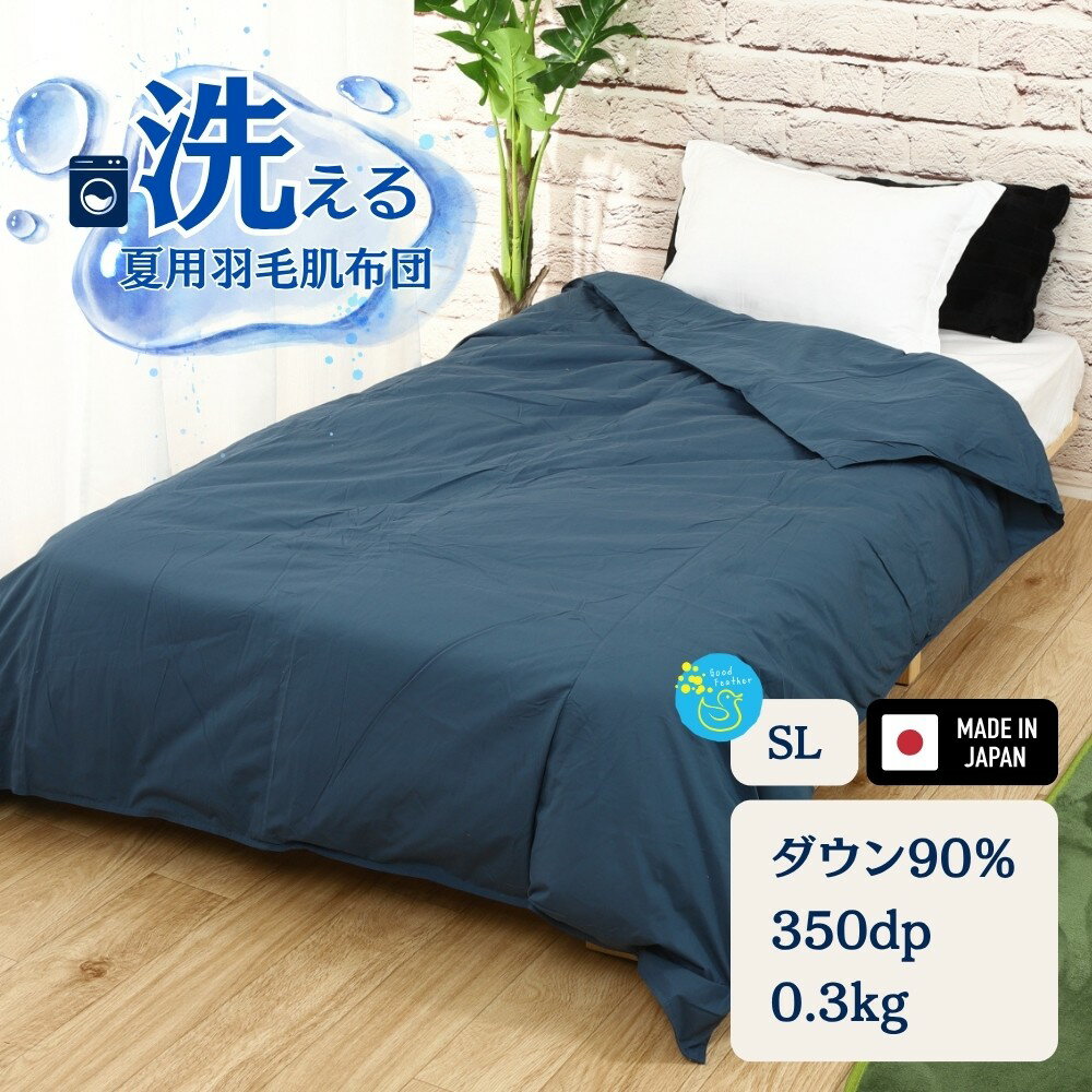 【ふるさと納税】洗える 羽毛 肌掛け布団 シングルサイズ ネイビー ダウンケット ダウン90% 0.3kg 春夏用 国産 抗菌 防臭 消臭 パワーアップ加工 かけ布団 肌布団 軽い ふっくら ふんわり 爽やか 防ダニ 保温 暖かい