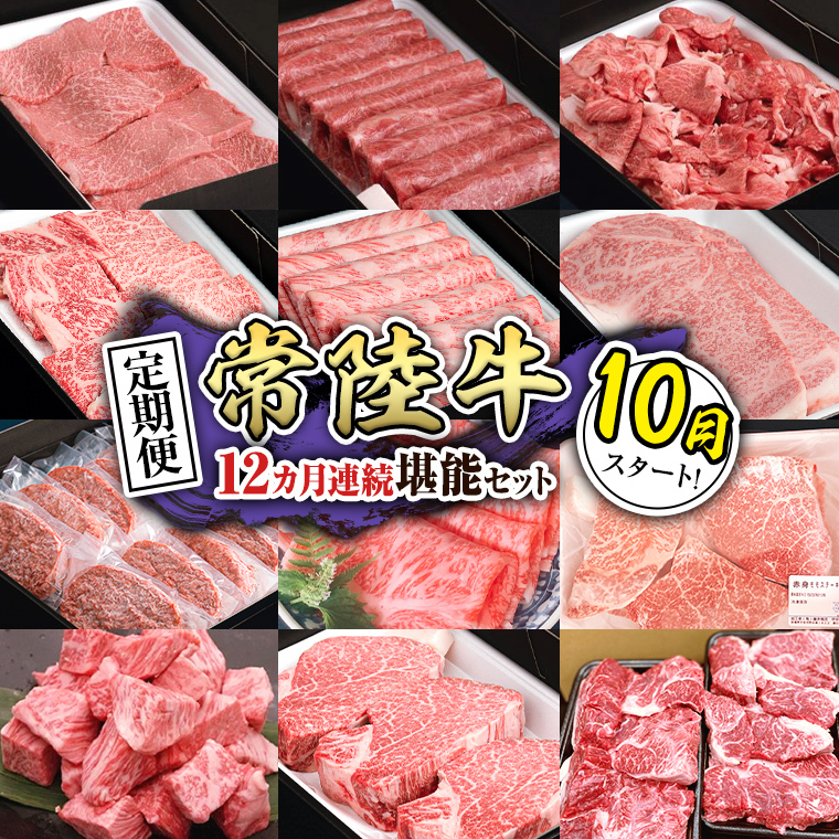 【定期便】【令和7年10月スタート】【全12回】『常陸牛』人気12か月堪能セット（12か月連続でお届け） お肉 肉 牛肉 ステーキ ハンバーグ サーロイン 赤身 切り落とし 霜降り カルビ [BX35