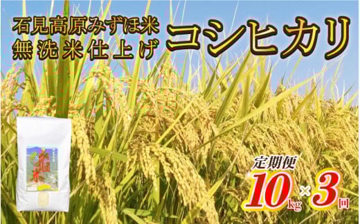 【定期便】令和7年産産高原みずほ米コシヒカリ 無洗米仕上 10kgｘ3回