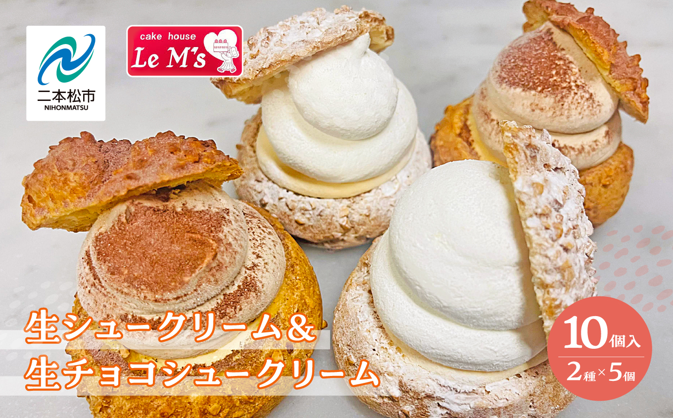 生シュークリームと生チョコシュークリーム10個入り アソート 洋菓子 シュー チョコ お菓子 贈り物 食べ比べ プレゼント ギフト 菓子 冷凍 おすすめ お中元 お歳暮 ギフト 送料無料 二本松市 ふくしま 福島県 送料無料【南屋菓子店 cake house Le Ms（ル・エムズ）】
