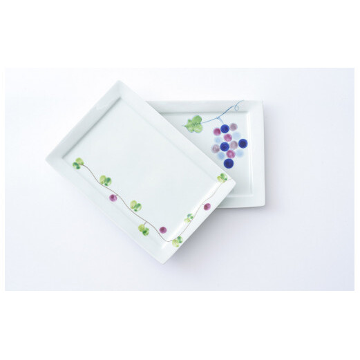 有田焼 長角トレイ オリーブ（朱）と彩りぶどうの2枚セット 大慶 A20-353_イメージ3