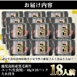 i1211-C 鹿児島県産黒毛和牛ユッケ18人前(40g×18P・計720g) 肉 牛肉 黒毛和牛 国産 鹿児島県産 ユッケ 生食 旨み 720g 18人 【カミチク】