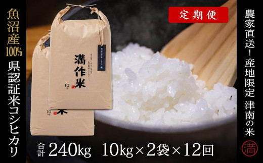 【令和8年産 先行予約】【 定期便 12ヶ月 】 米 20kg ( 10kg × 2袋 ) × 12回  魚沼産 コシヒカリ 特別栽培米 県認証 | BLコシヒカリ こしひかり お米 精米 新潟県 津南町