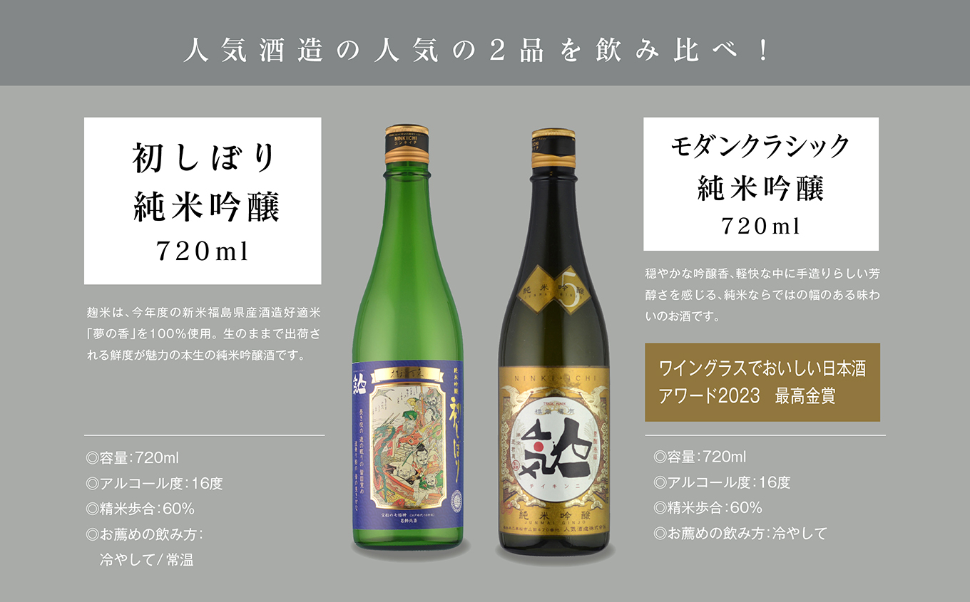 《数量限定 2026年12月出荷開始》初しぼり純米吟醸 720ml ・モダンクラシック純米吟醸 720ml 各1本セット 各1本セット 人気一 日本酒 酒 限定 アルコール 吟醸 純米 酒造 酒蔵 お