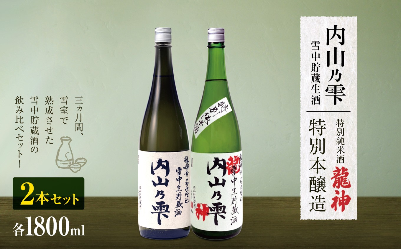 
                  内山乃雫 雪中 貯蔵 生酒 飲み比べ セット 龍神 約1800ml × 1本 ・ 本醸造 約1800ml × １本 | 飲料 酒 さけ 地酒 日本酒 純米酒 甘酒 龍神 長野県 木島平村 信州
                