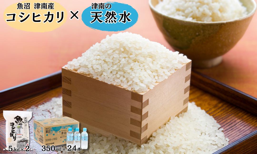 【令和8年産 先行予約】魚沼（津南）産コシヒカリ 10kg（5kg×2袋）× 魚沼の天然水  350ml×24本入 新潟県 津南町 (有)フジミヤ