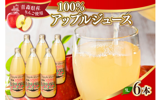 青森県産完熟100％りんごジュース 1L×6本 青森 完熟リンゴ果汁100％ 品種ブレンド