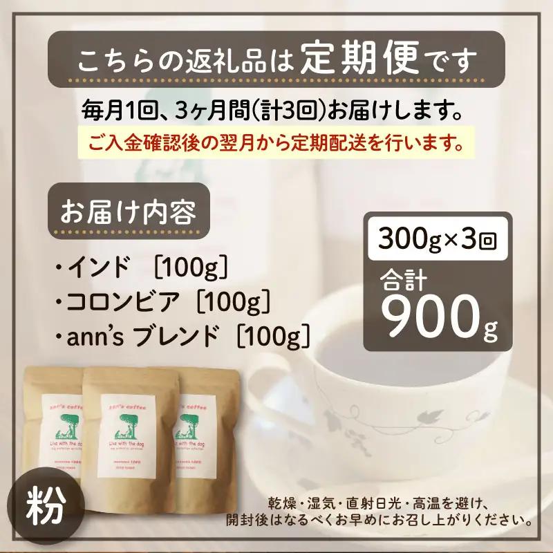 コーヒー粉 【定期便3か月】ann's cafe 100g×3種 コーヒー粉