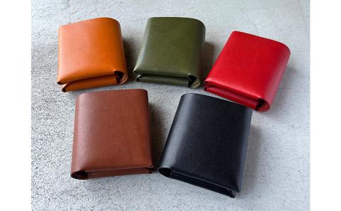 本革 ノンステッチの二つ折りミニ財布 栃木レザー　グリーン