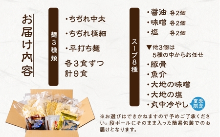 【訳あり】簡易包装 バラエティーセットB　麺3種 計9食（スープ 6種 計10個）（ちぢれ中太・ちぢれ極細・平打ち麺　各3個）【29-13】