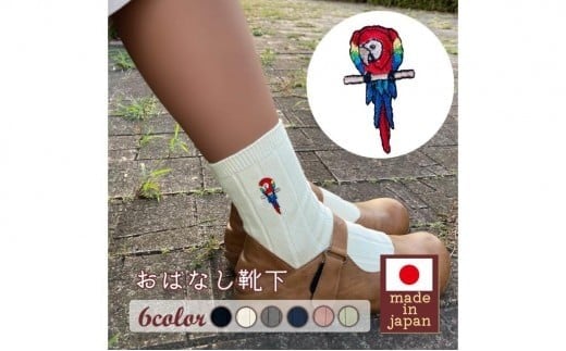 おはなし靴下 ギフトボックス アカコンゴウインコ レディース ブラック