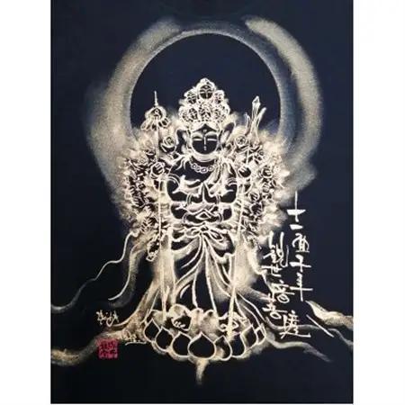 手描きTシャツ 仏画 十一面千手観音 黒 (半袖 Mサイズ)【1615165】