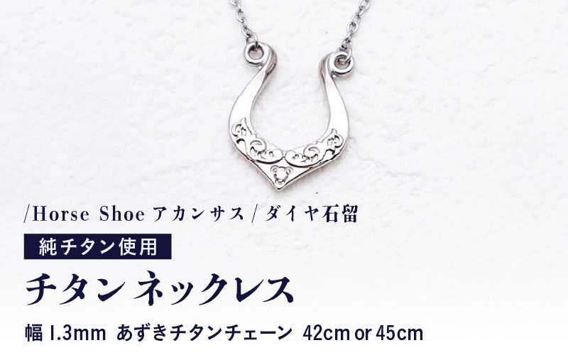 
            天然 ダイヤ 0.014ct チタンネックレス/Horse Shoeアカンサス/ダイヤ石留 【チェーンの長さ：42cm or 45cm】 幅1.3mmあずきチタンチェーン チタン製 日本製 【ネックレス チタンチェーン ダイヤモンド オールチタン 純チタン アクセサリー おしゃれ 軽量】 [K-20307]
          