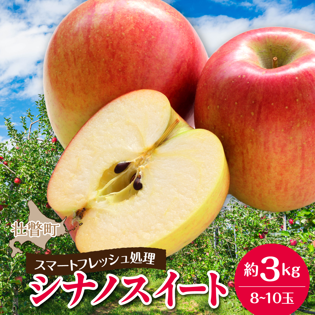 北海道壮瞥町　りんご(スマートフレッシュ)　品種名「シナノスイート」8～10玉約3kg　SBTF026