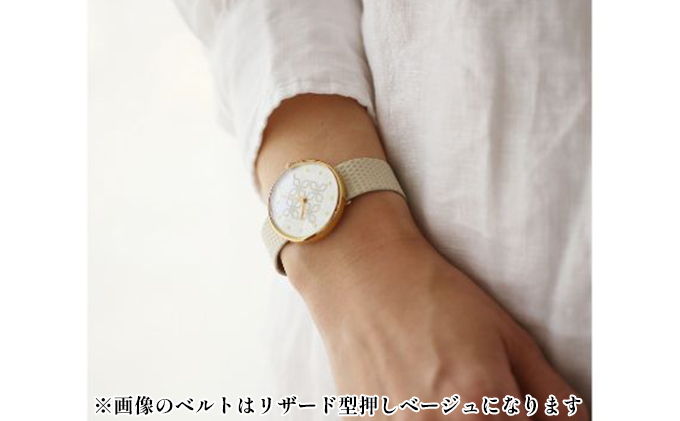 すみだ北斎美術館オリジナル 北斎 新形小紋帳 わちがひの四ツはなびし 腕時計ユニセックス ゴールド【紺】