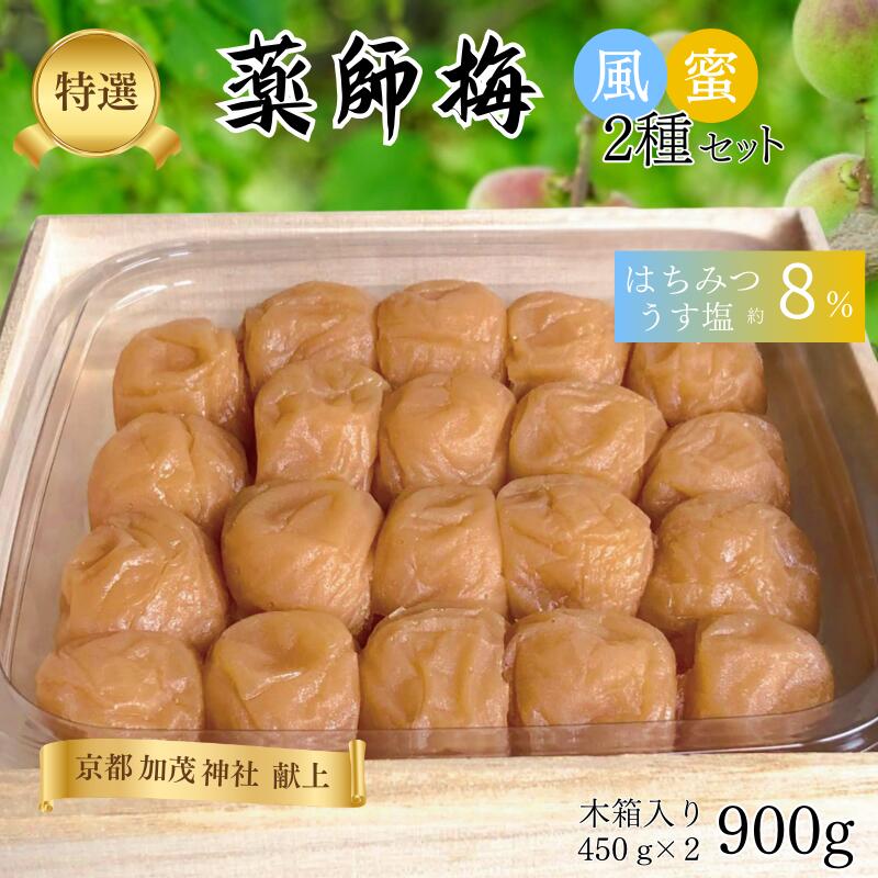 【ふるさと納税】薬師梅 二種セット（うすしお・はちみつ）各450g｜紀州南高梅 贈答用 木箱入