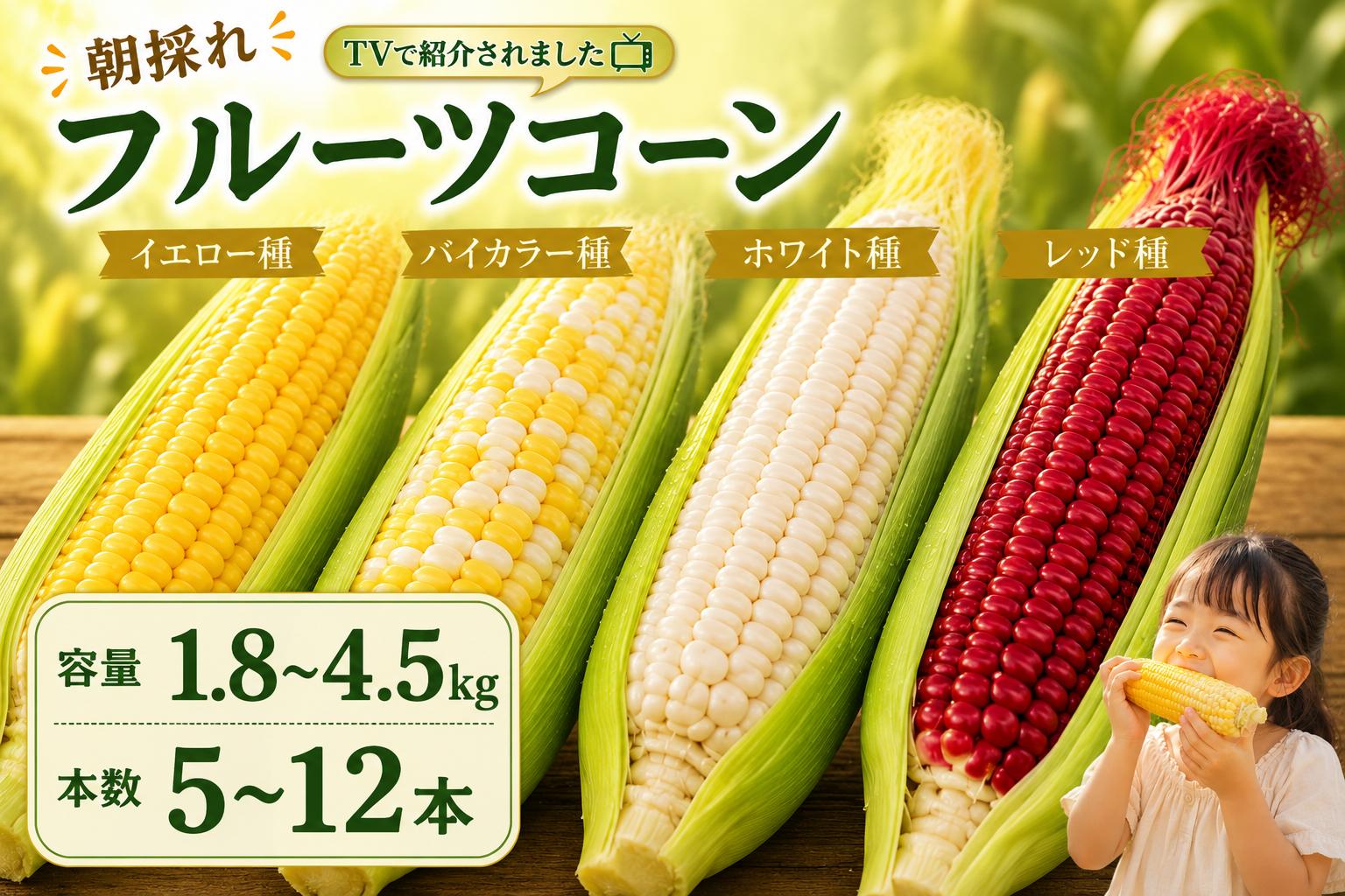 
                  フルーツコーン 5本 ～ 12本 | とうもろこし 食べ比べ ゴールドラッシュ ネオ バイカラー ホワイト レッド 特選 希少 厳選 プレミアム 高級 トウモロコシ コーン スイートコーン フルーツとうもろこし おやつ デザート 新鮮 朝採れ 夏野菜 旬 期間限定 数量限定 産地直送 農家直送 甘い 激甘 皮付き 家庭用 人気 高糖度 BBQ バーベキュー 生 先行予約 高知県 南国市 nk
                