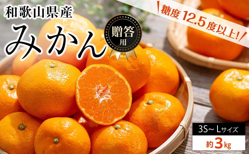 
            和歌山県産 糖度 12.5度以上 秀品 贈答用 みかん 3kg 3S～L サイズ混合 【MG54】
          