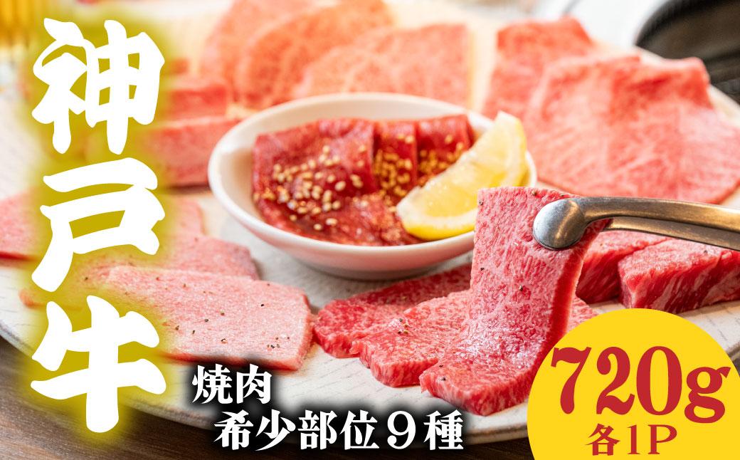 神戸牛 希少部位食べ比べ9種 720g マルシン ヒウチ 亀の甲 バラ 三角バラ サーロイン イチボ ラムシン 内モモ 各１パック