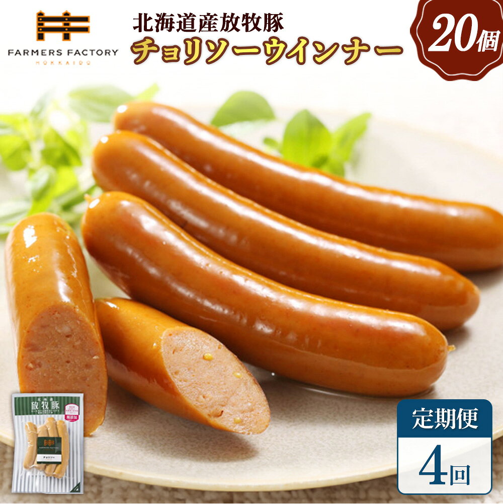 【ふるさと納税】【定期便：4回】北海道産放牧豚 無添加チョリソーウインナー ×20パック | 定期便 北海道産 放牧豚 豚肉 ポーク 無添加 チョリソー ウインナー ソーセージ 化学調味料不使用 唐辛子 ピリ辛 辛口 おつまみ お取り寄せ 北海道 恵庭市 恵庭【120093】