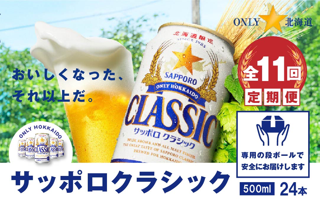 『定期便：全11回』サッポロクラシック500×24本【北海道限定】【30001601】
