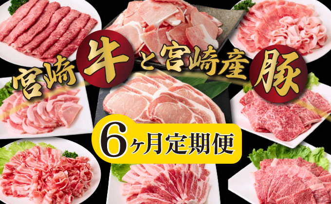 【定期便・全6回】宮崎牛・宮崎県産豚肉 6ヶ月定期便！（合計6.9kg） ロース ウデ バラ モモ 小間切れ とんかつ 焼肉 しゃぶしゃぶ BBQ 宮崎県【MCT6UB-69】_K030-T002