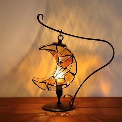 ふるさと納税 瀬戸市 Nijiiro Lamp ステンドグラスのテーブルランプ　月 アンバー