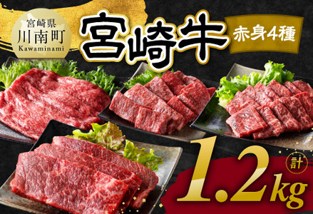 宮崎牛 赤身 4種 1.2kg 【 肉 牛肉 国産 宮崎県産 宮崎牛 黒毛和牛 和牛 焼肉 すき焼き ステーキ 4等級 A4ランク モモ 】