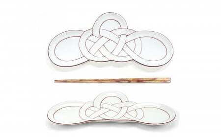 A25-477 有田焼 朱線 松結び 長皿 前菜皿 2枚セット 24to3 西富陶磁器