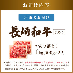 訳あり！【A4～A5】長崎和牛切り落とし1kg(500g×2p)【B1-143】牛肉 おすすめ 長崎和牛 バーベキュー 焼肉 切り落とし 冷凍 国産 送料無料 赤身