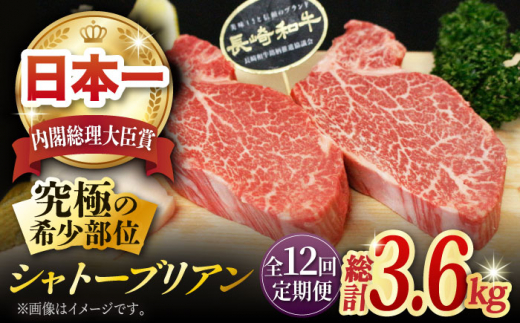 
【全12回定期便】長崎和牛 シャトーブリアン 計3.6kg (約150g×2枚/回) 肉 お肉 牛肉 赤身 和牛 希少部位 ヒレ ステーキ 東彼杵町/黒牛 [BBU036]
