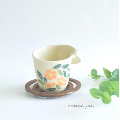 ふるさと納税 宇治市 宇治笠取焼　マグカップ&amp;コースター(橙色の花)