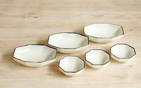 A30-179 金善製陶所 長角八角小鉢 豆八角小鉢 6点セット 有田焼