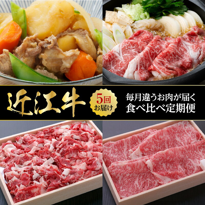【ふるさと納税】定期便 5回 厳選 近江牛 食べ比べ 毎月 お届け 合計 2.95kg 牛肉 肉 和牛 産地直送 すき焼き しゃぶしゃぶ用 ロース 霜降り 切り落とし 鉄板 焼肉用 特選 モモ肉 ブロック 希少部位 サシ ステーキ ブランド牛 冷蔵 冷凍 お取り寄せ 滋賀県 守山市 送料無料