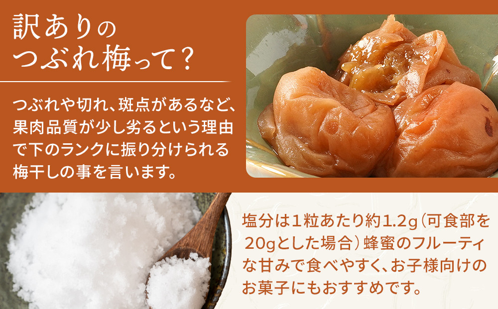 はちみつ梅 無添加 梅干し 訳あり つぶれ梅 約1kg(500gパック×2個) 低塩6% 6-G ［KU1］