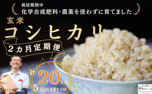 
定期便　玄米　20キロ　炊きあがりのつやと香りが良く、うま味も強い　コシヒカリ　佐久穂とさや農園〔ST-B5-2-T2〕５キロ×２袋　２カ月　計20キロ
