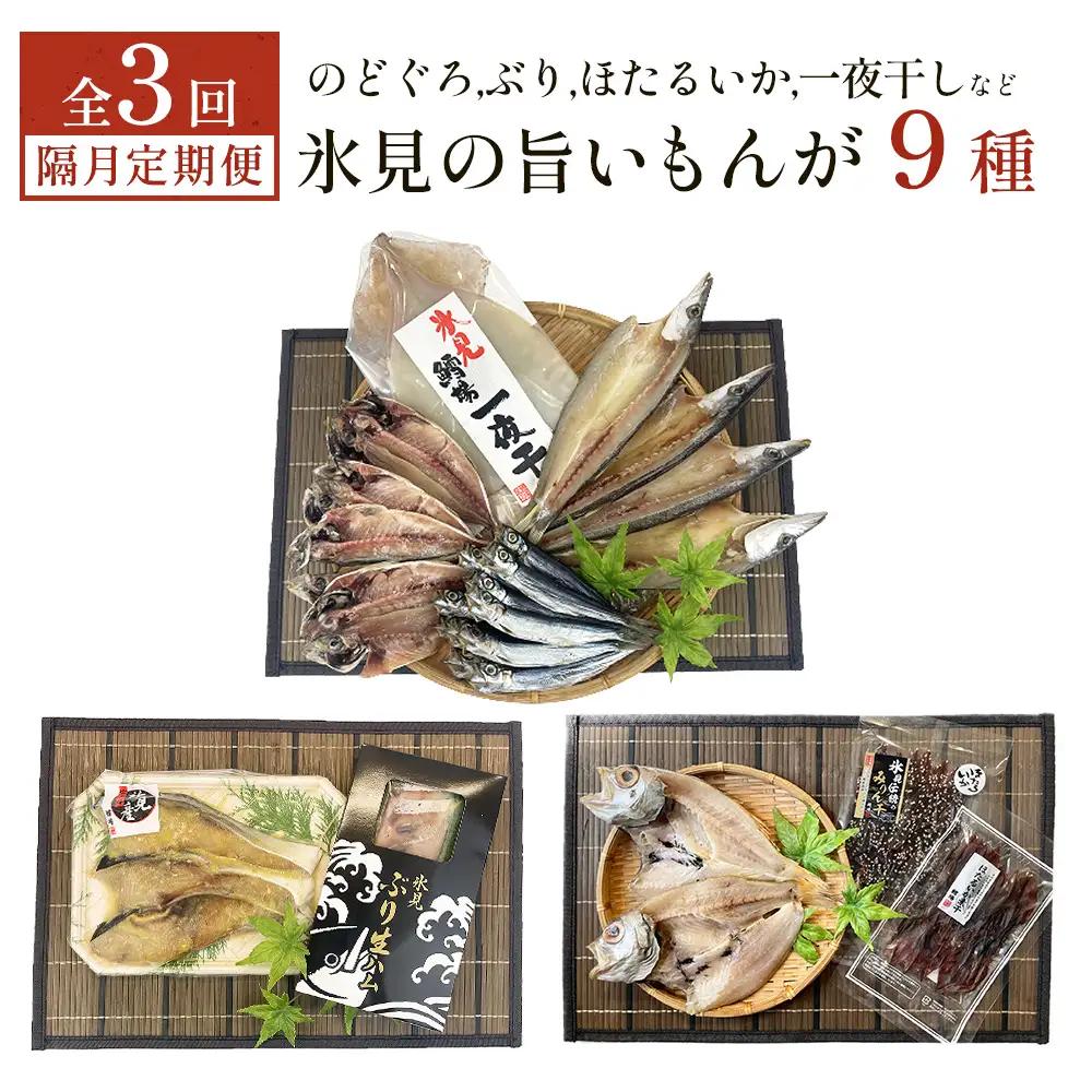 【定期便全３回隔月お届け】 「のどぐろ」「氷見ぶり」「ほたるいか」「氷見産一夜干し」など氷見の旨いもんが９種！ 富山県 氷見市 ノドグロ ホタルイカ ブリ 魚介 冷凍 詰め合わせ