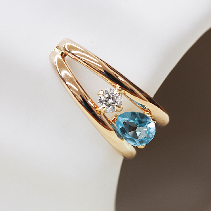 K18PG/YG ブルートパーズ/ダイヤモンド 手作り イヤーカフ ジュエリー 03188