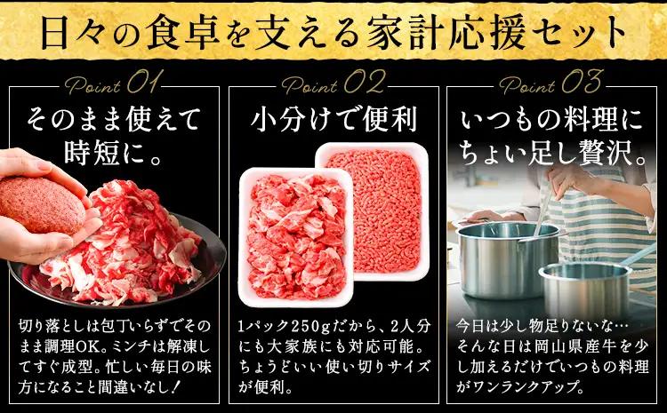 【6ヶ月定期便】 岡山県産牛 切り落とし ミンチ セット 2kg×6回 牛肉 ミンチ