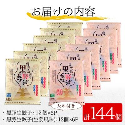 ふるさと納税 いちき串木野市 鹿児島黒豚生餃子2種(黒豚生餃子・生姜風味)食べ比べセット 計144個 タレ付き!国産野菜使用! |  | 03