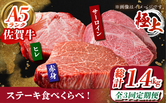 
            【全3回定期便】佐賀牛 ステーキ食べくらべセット（赤身・サーロイン・ヒレ）総計1.4kg 【がばいフーズ】 [HCS115]
          