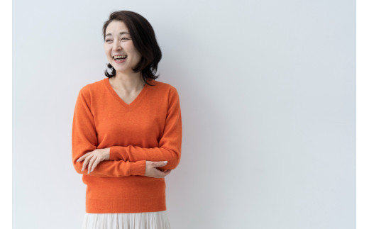 Vネックプルオーバー 度詰（キャロット）女性用サイズ:LL(42)≪白田のカシミヤ/SHIRATA KNITWORKS≫
