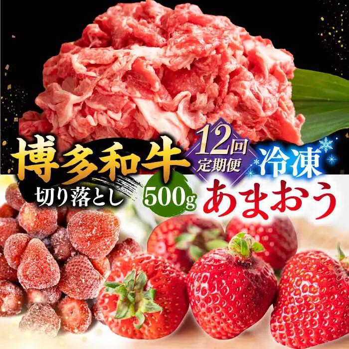 【全12回定期便】【訳あり】博多和牛 切り落とし ＆ あまおう セット1.3kg 桂川町/株式会社 MEAT PLUS [ADAQ071] 訳あり 定期便 国産 牛肉 和牛 牛切り落とし イチゴ いちご 