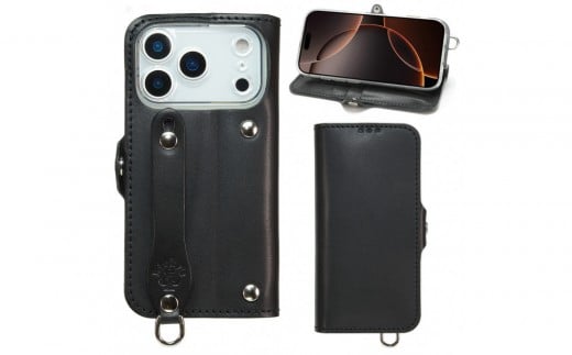 EFGS iPhone 17Pro 手帳型 ケース 栃木ブラック 【左開き】 TPU スタンド カード入れ ベルト付き 栃木レザー 本革 リッキーズ