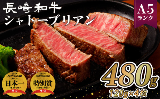 [B214］【長崎和牛】 A5等級 シャトーブリアン ステーキ 480g (120g × 4枚) 国産 最高級 ブランド牛 ディナー バーベキュー BBQ 贈答 ギフト 黒毛和牛 和牛 牛肉 お肉 肉