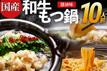 和牛もつ鍋 醤油味 10人前（5人前×2セット） 国産 和牛 醤油 博多グルメ もつ鍋 鍋 小腸 ホルモン モツ鍋 もつなべお土産 冬 福岡県 福岡 九州 グルメ お取り寄せ