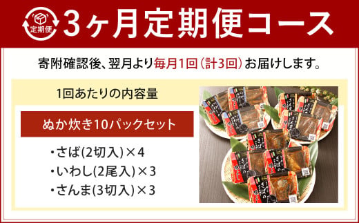 【3ヶ月定期便】小倉郷土料理 ぬか炊き10パックセット